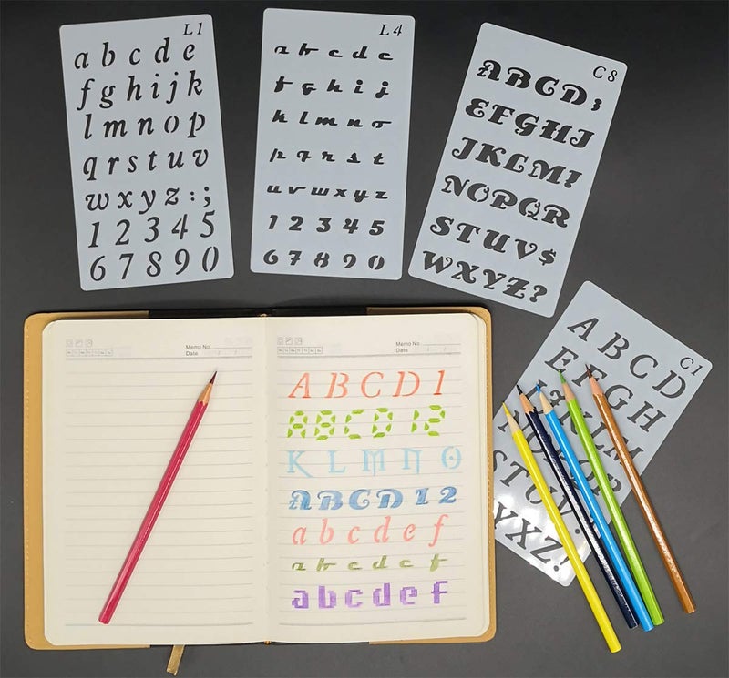SKATAN 24 Pack Drawing Painting Stencils Template Sets, Number and Alphabet Letter Drawing Painting Stencils Template for Scrapbooking, Card and Craft Projects - Image 2